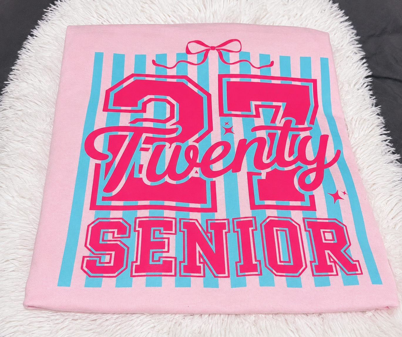Varsity Senioe 2027 Shirt/ Class of 2027 Pink & Blue Coquette Graphic Tee/ Senior Year Spirit Shirt