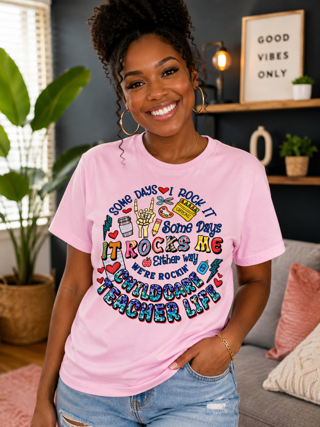 Some Days I Rock It, Some Days It Rocks Me Childcare Teacher Shirt