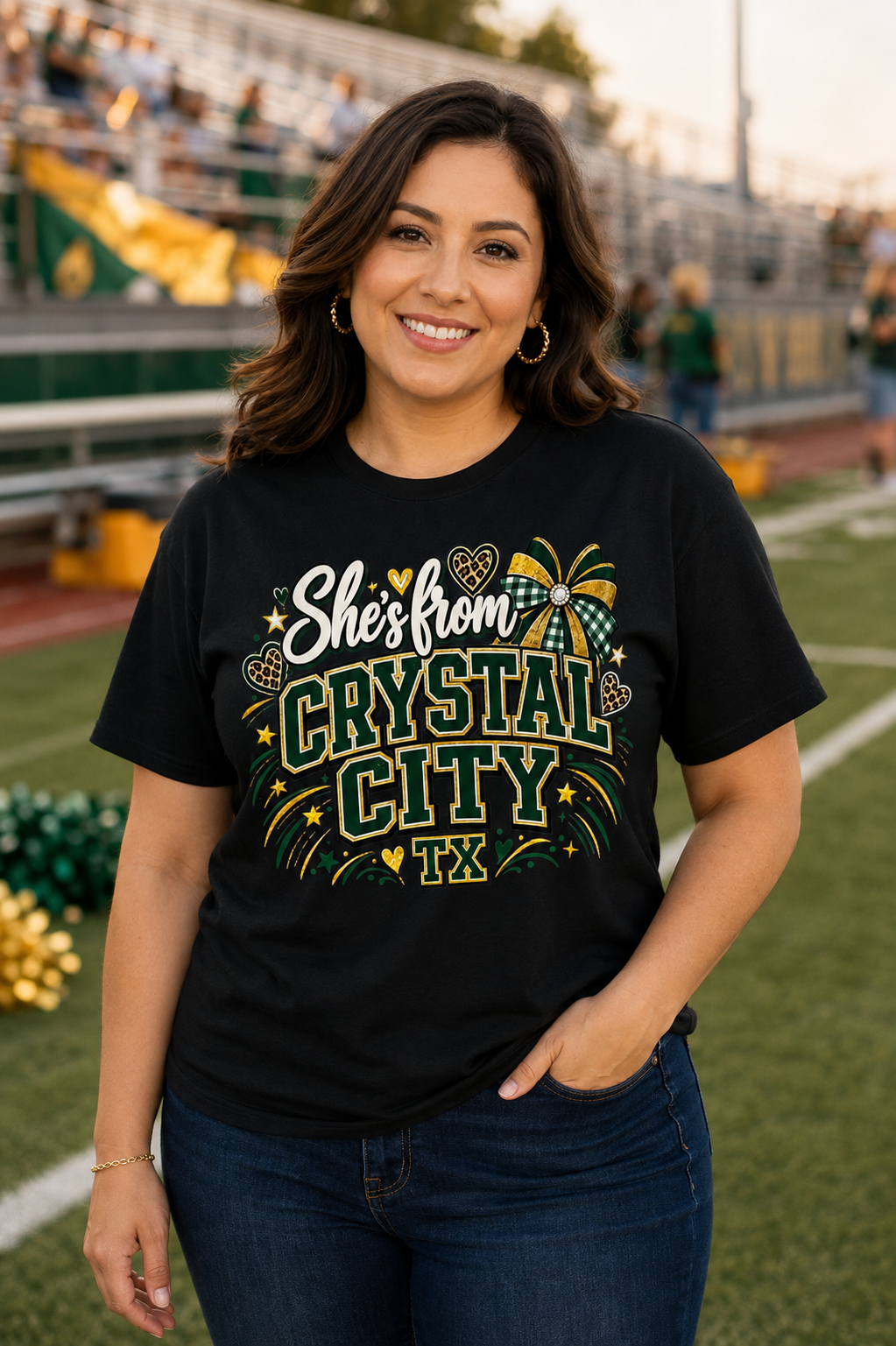 She’s From Crystal City TX Shirt – Green and Gold Hometown Pride Tee