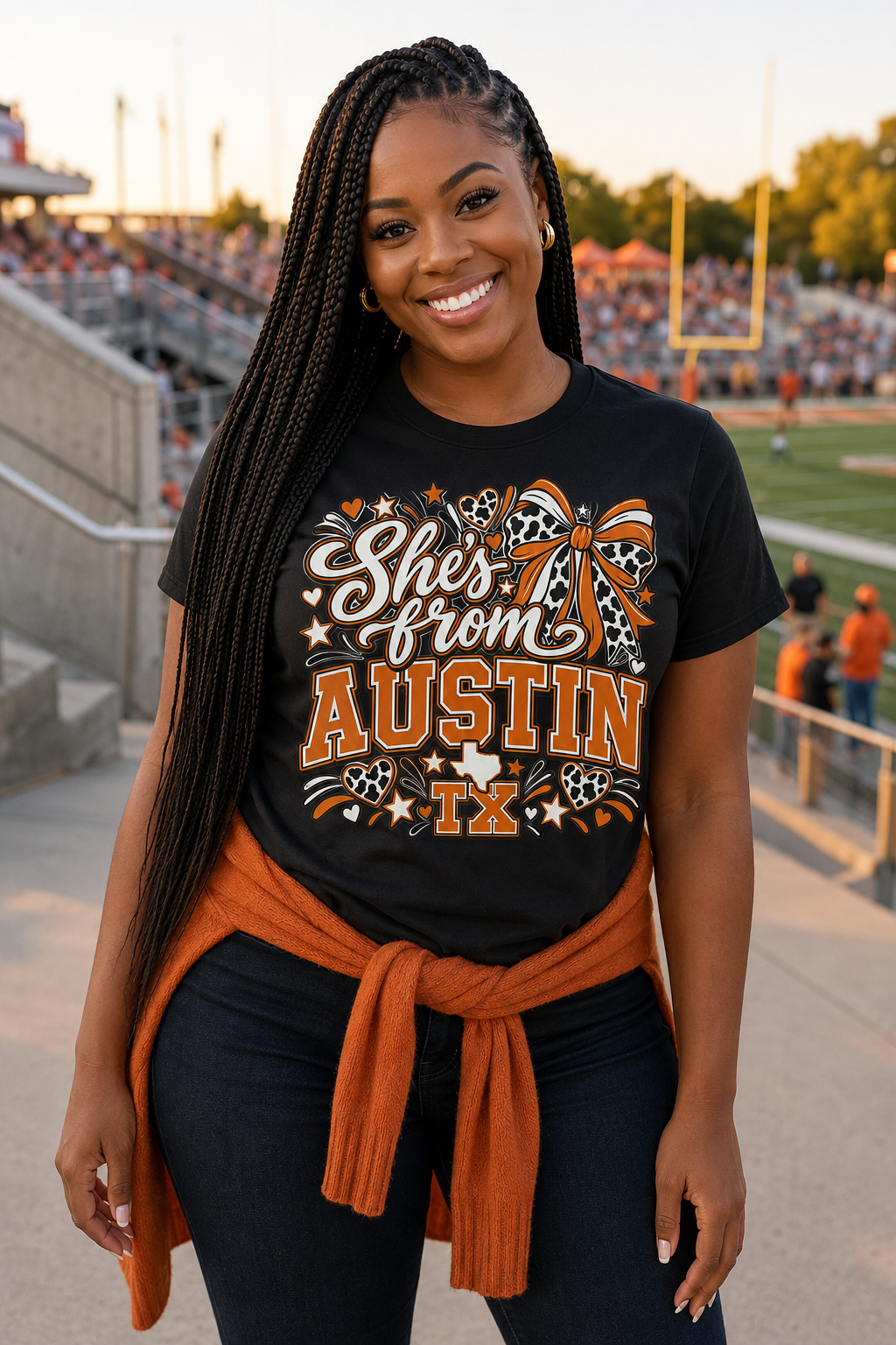She’s From Austin TX Shirt – Burnt Orange Game Day Graphic Tee
